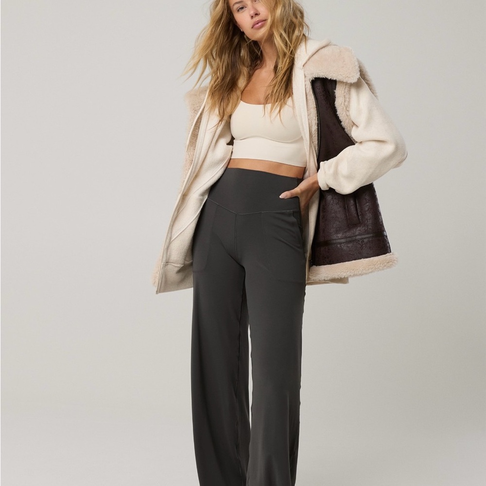 Aerie Grey Wide Leg Pants High Waisted